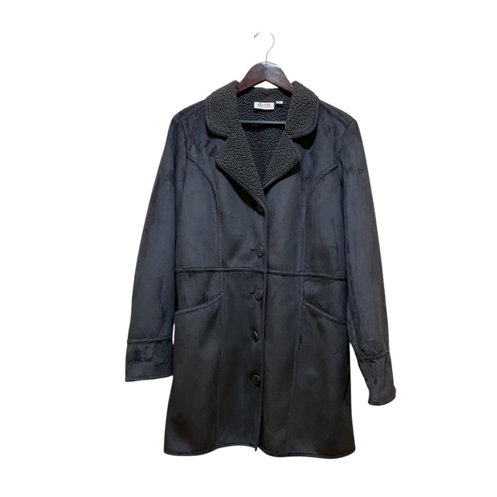 Denim & Co. Faux Suede Sherpa Lined Coat Cozy Charcoal Gray